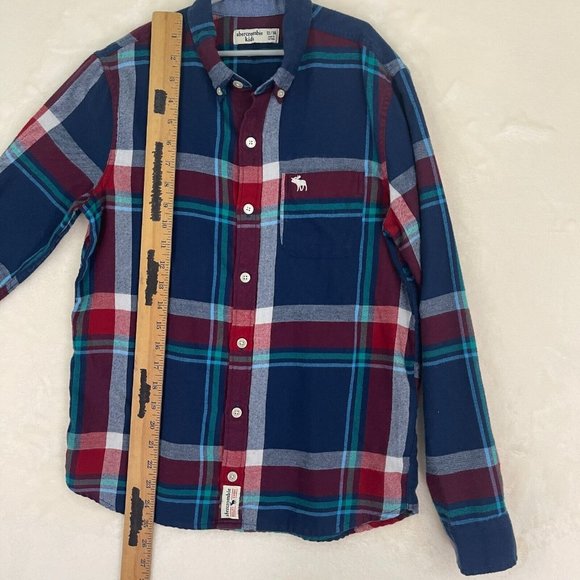 Abercrombie Kids Boys Flannel Shirt Size 13-14 Red Blue White Plaid Long Sleeve - Picture 12 of 15